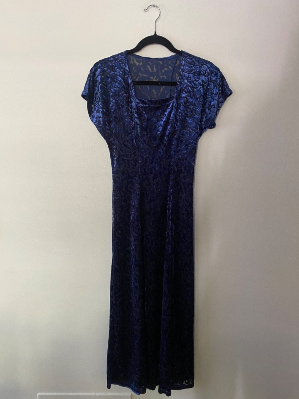 Vintage 1990s Blue Velvet Burnout Maxi Slip Dress Whimsygoth Fairy Small Corset - Picture 2 of 8